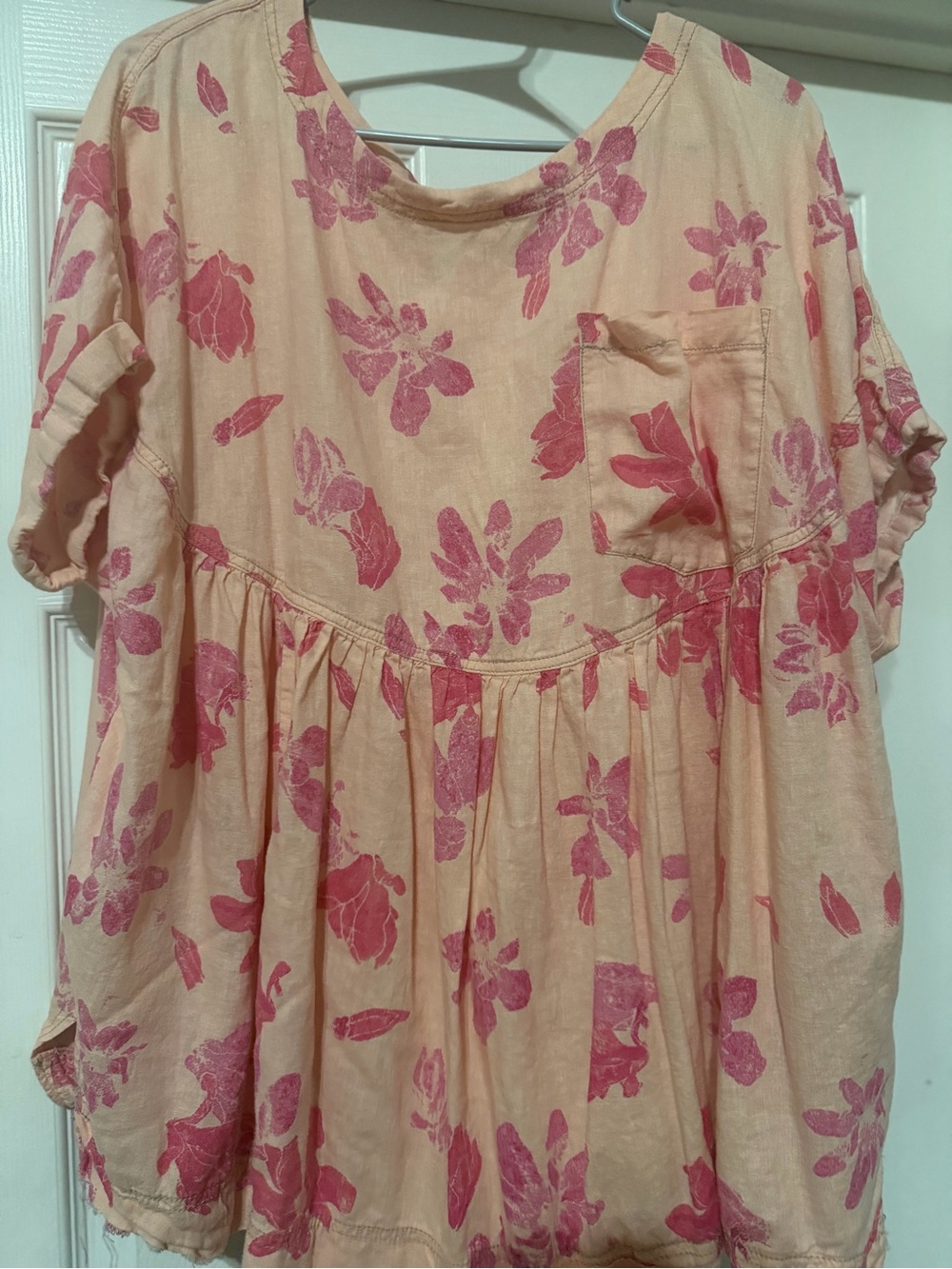 Free People Peach Pink Floral Peasant Top